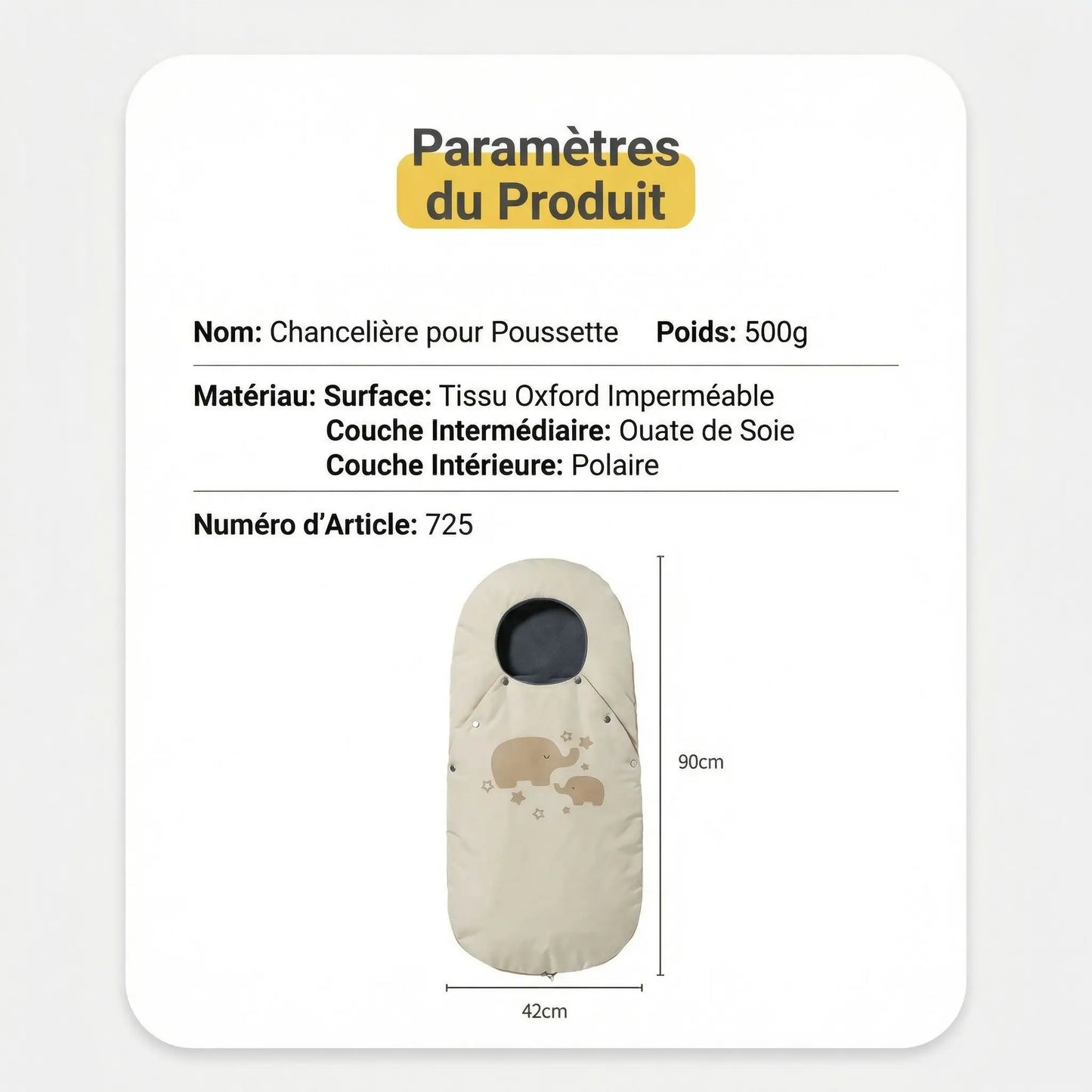 Poussette chancelière coupe-vent de couleur beige, avec doublure chaude et capuche ajustable, conçue pour protéger le nourrisson du froid, du vent et de l’humidité lors des sorties hivernales.