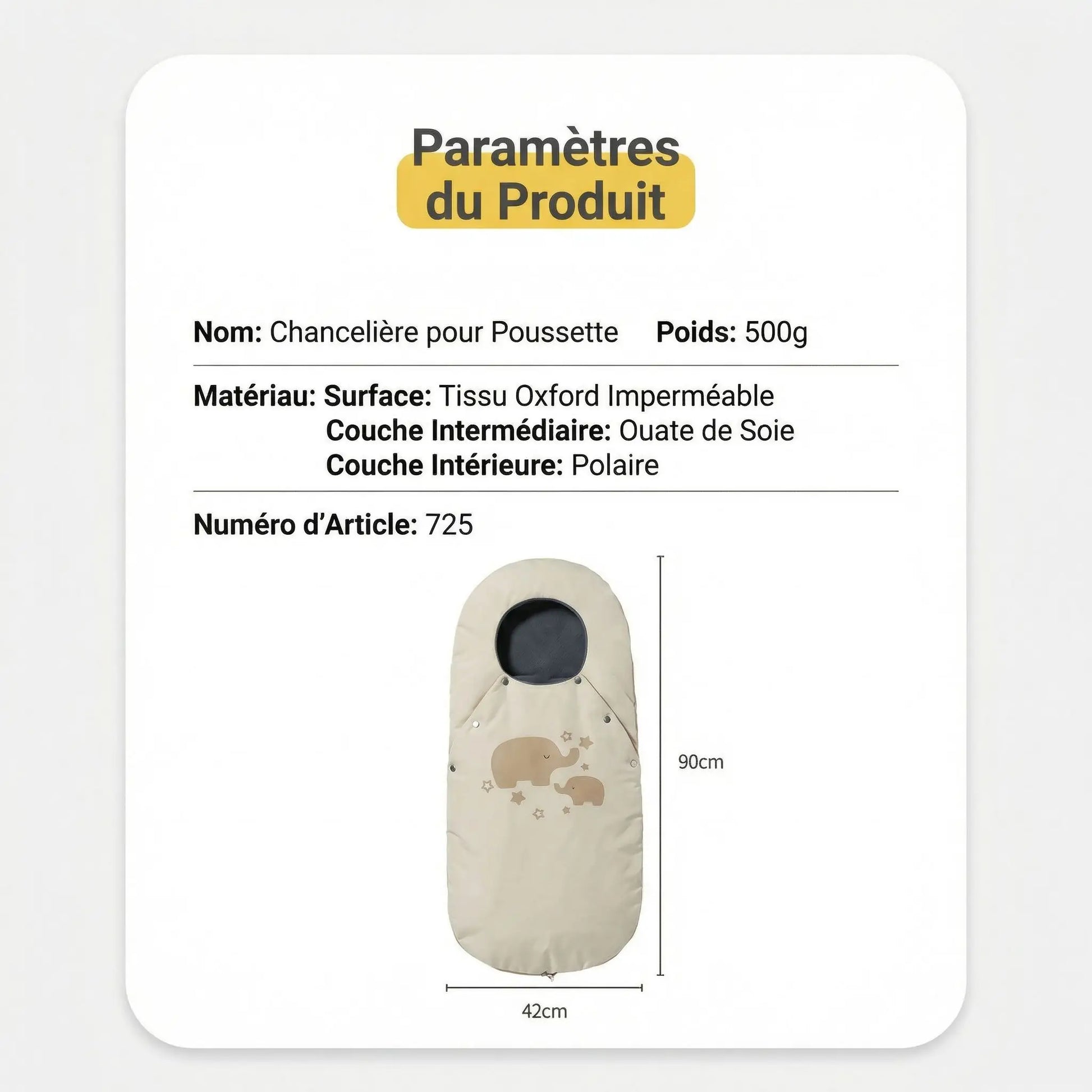Poussette chancelière coupe-vent de couleur beige, avec doublure chaude et capuche ajustable, conçue pour protéger le nourrisson du froid, du vent et de l’humidité lors des sorties hivernales.